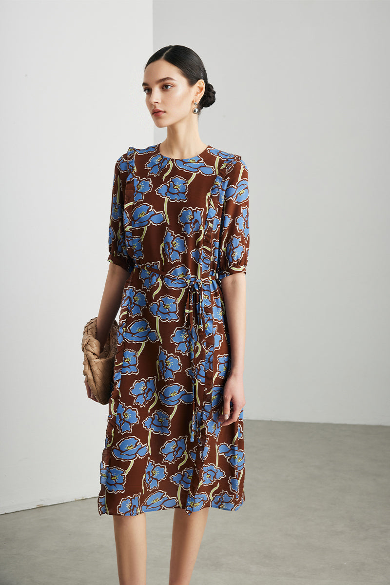 side ruffle midi dress Brown V Neck Twist Front Cut Out Side Ruffle Slit Midi Dress PinkBlush
