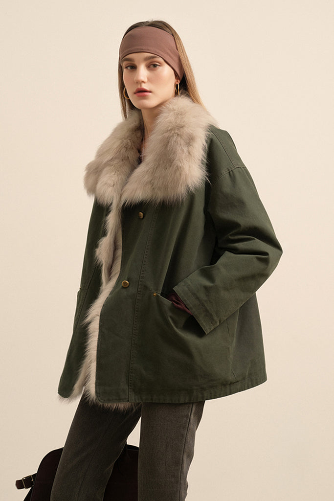 100 White Goose Down Parka with Genuine Fox Fur Collar  Fibflx