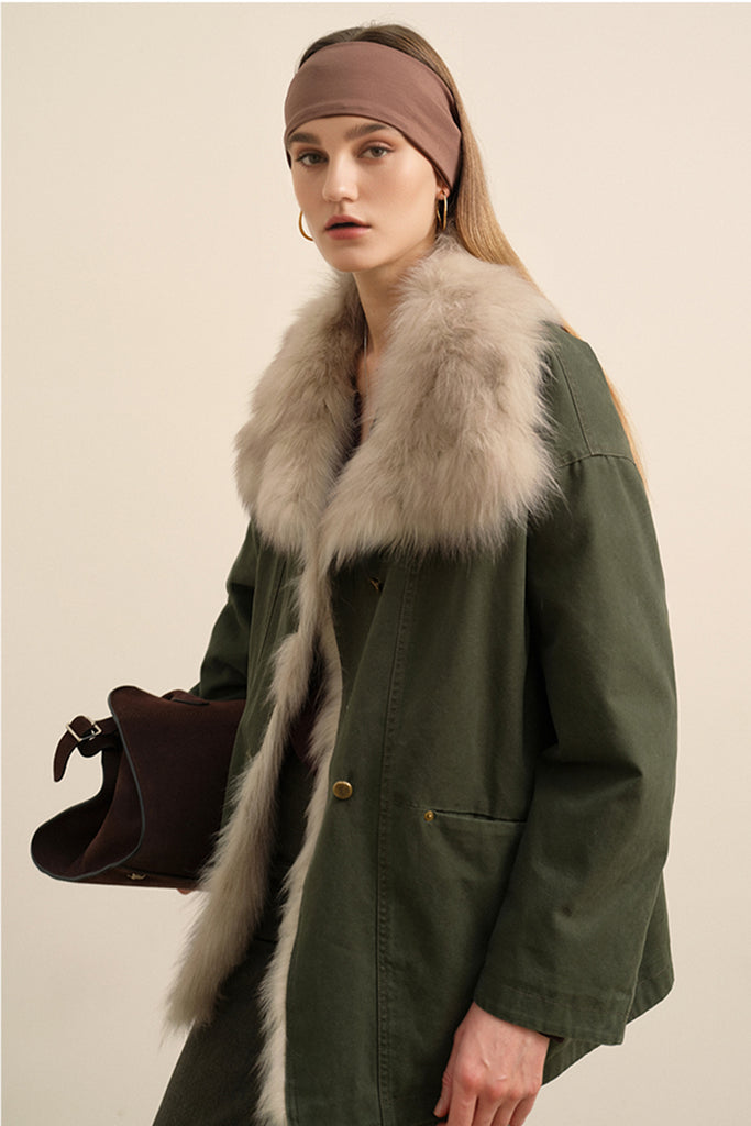 100 White Goose Down Parka with Genuine Fox Fur Collar  Fibflx