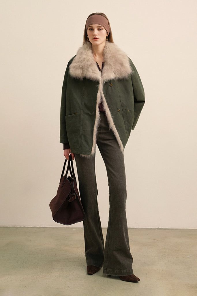 100 White Goose Down Parka with Genuine Fox Fur Collar  Fibflx