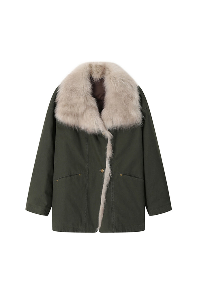100 White Goose Down Parka with Genuine Fox Fur Collar  Fibflx