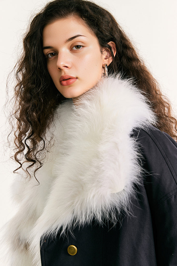 100 White Goose Down Parka with Genuine Fox Fur Collar  Fibflx