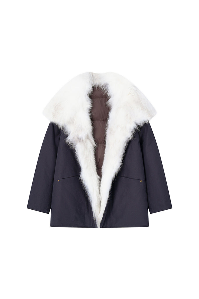 100 White Goose Down Parka with Genuine Fox Fur Collar  Fibflx