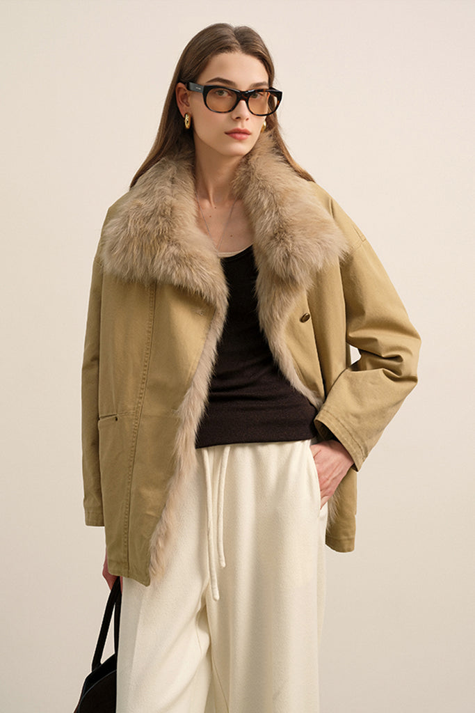 100 White Goose Down Parka with Genuine Fox Fur Collar  Fibflx