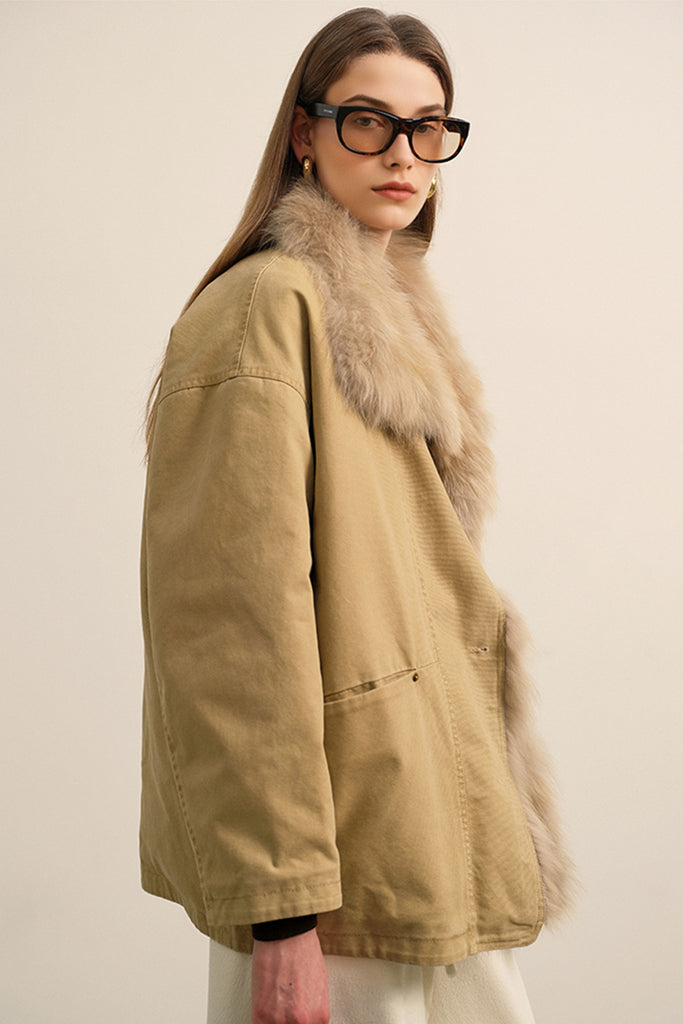 100 White Goose Down Parka with Genuine Fox Fur Collar  Fibflx