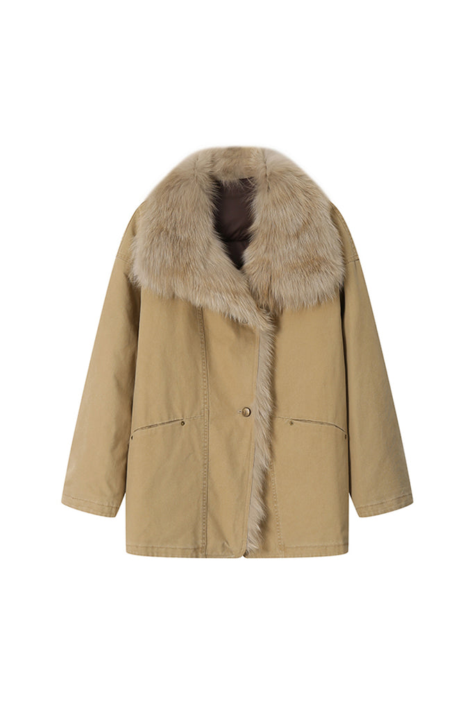 100 White Goose Down Parka with Genuine Fox Fur Collar  Fibflx