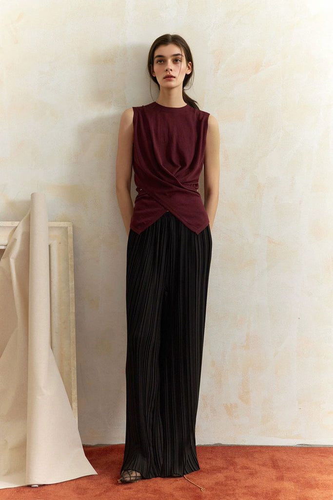 100 Wool Knit Asymmetrical Crew-Neck Wrap Tank Top  Fibflx