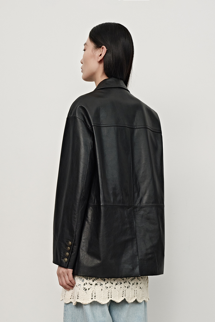 100% Leather Oversized Blazer - Fibflx