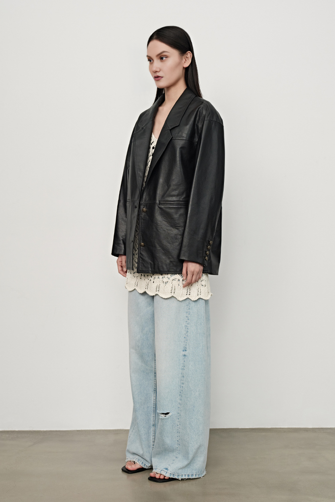 100% Leather Oversized Blazer - Fibflx