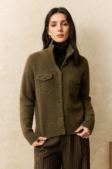 100% Cashmere Button-Up Polo Cardigan Jacket  Fibflx