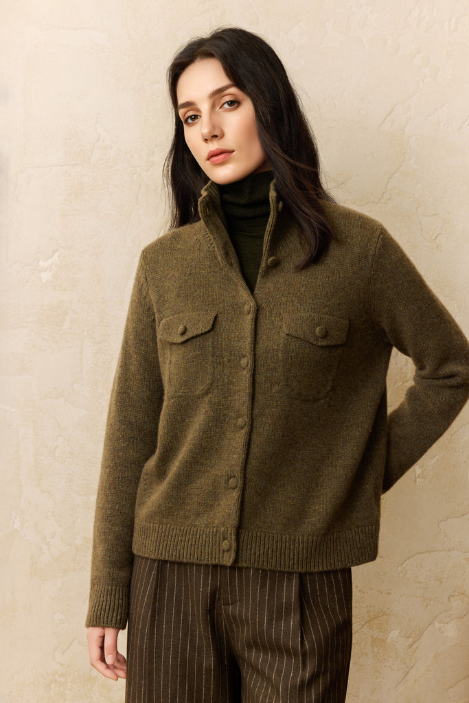 100% Cashmere Button-Up Polo Cardigan Jacket  Fibflx