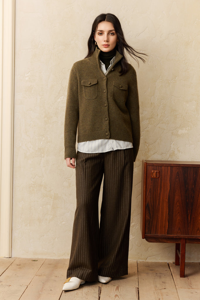 100% Cashmere Button-Up Polo Cardigan Jacket  Fibflx