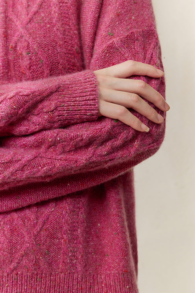 100% Cashmere Half-Zip Cable Knit Marled Sweater  Fibflx