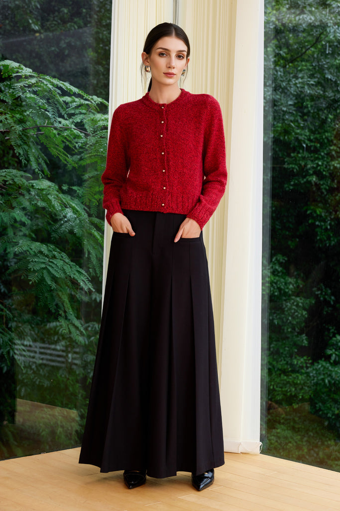 100% Cashmere Marled Button-Up Crewneck Cardigan  Fibflx