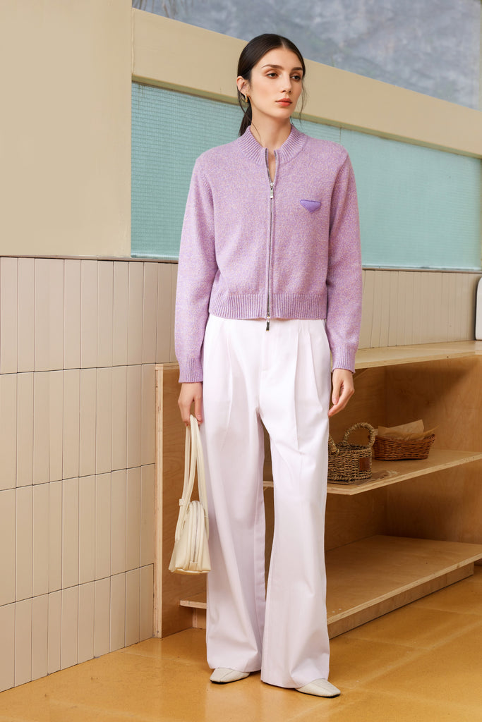 100% Cashmere Marled Double-Zip Mock-Neck Cardigan  Fibflx