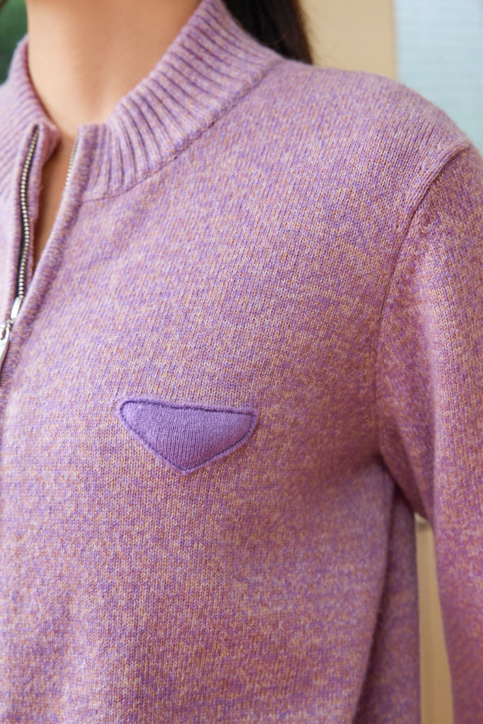 100% Cashmere Marled Double-Zip Mock-Neck Cardigan  Fibflx