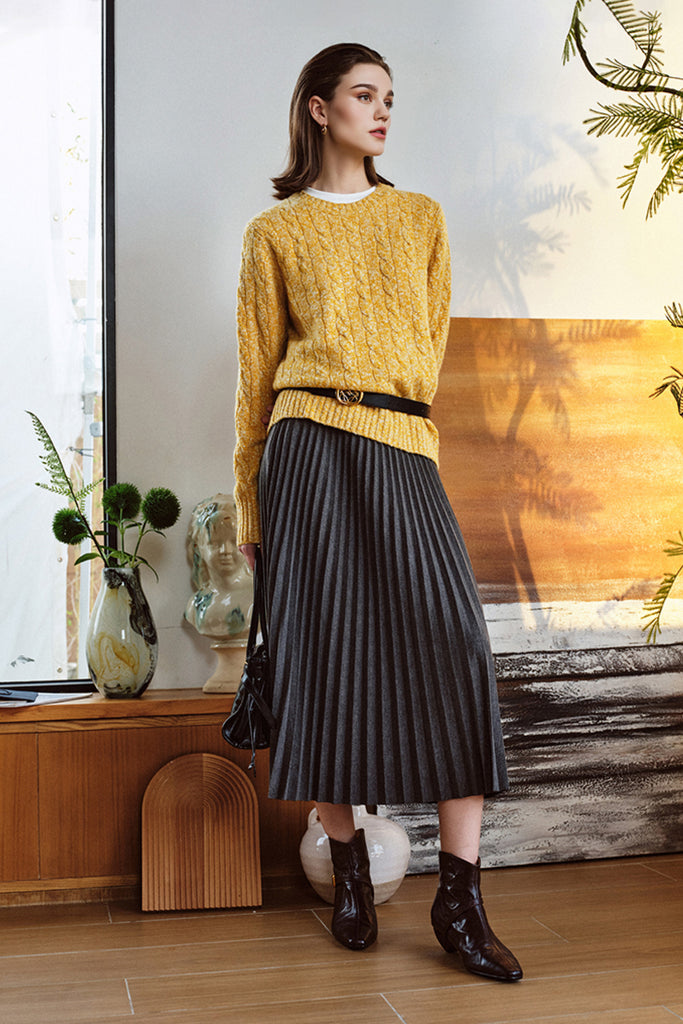 100% Cashmere Marled Slub Cable Crewneck Sweater  Fibflx