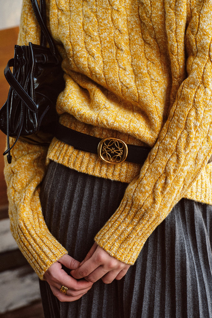 100% Cashmere Marled Slub Cable Crewneck Sweater  Fibflx