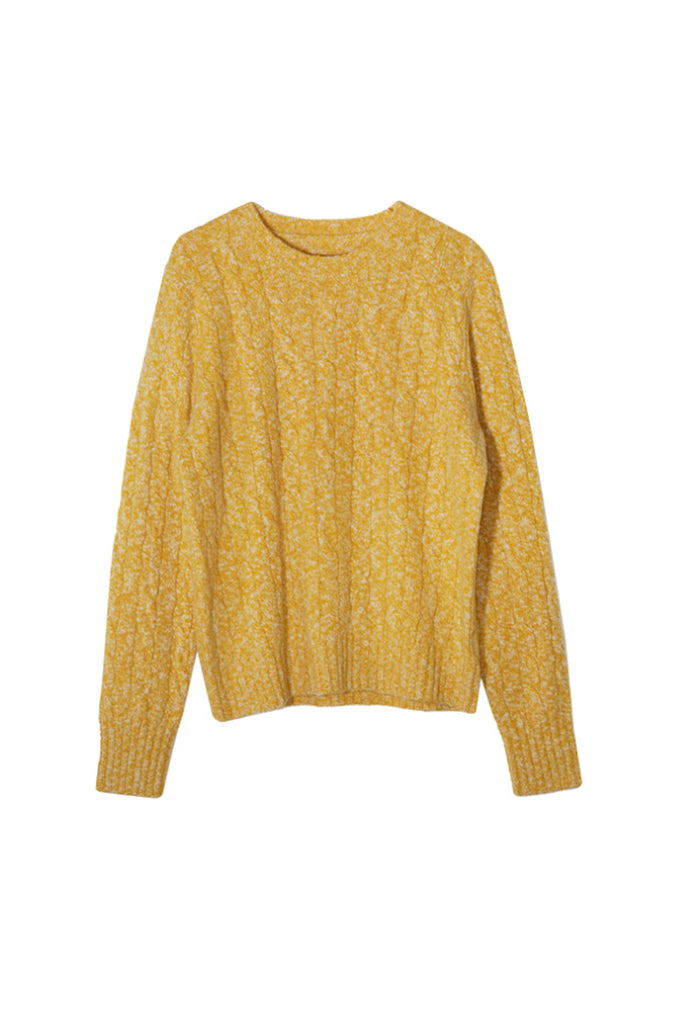 100% Cashmere Marled Slub Cable Crewneck Sweater  Fibflx