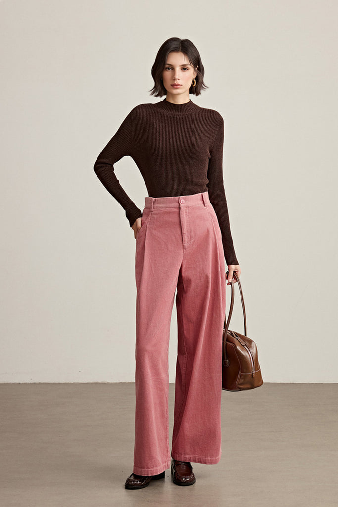 100% Corduroy High-Waisted Straight-Leg Pants - Fleece-Lined & Unlined  Fibflx