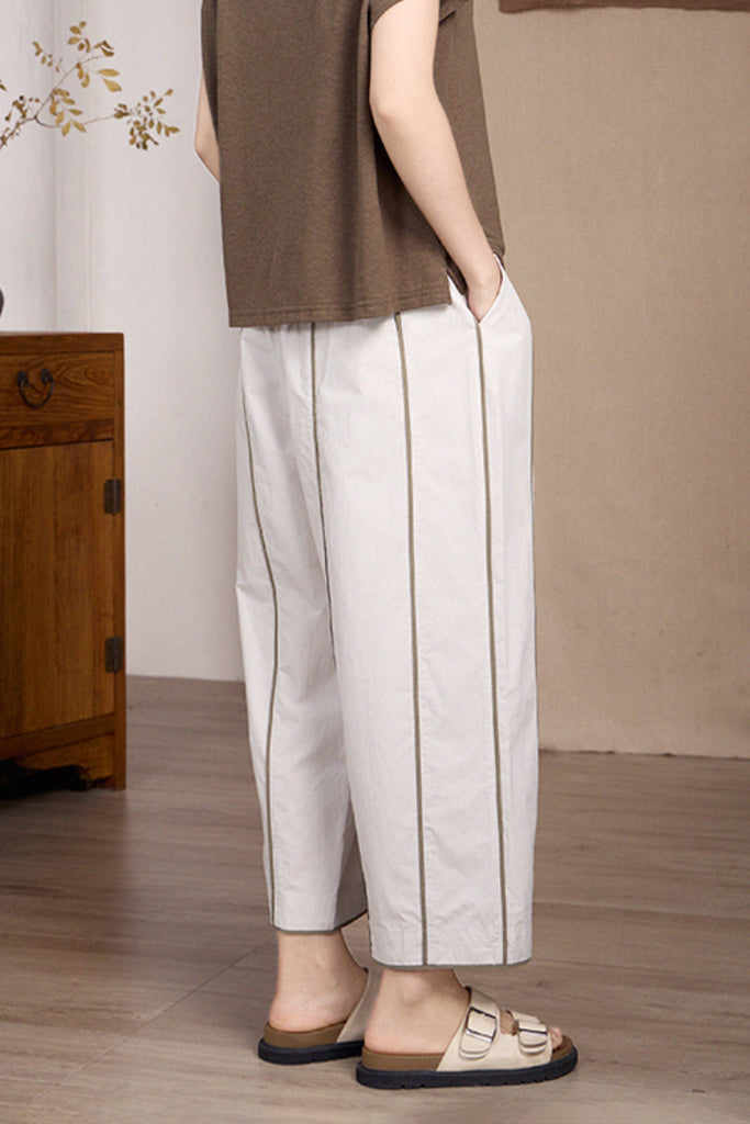 100% Cotton Striped Wide-Leg Cropped Pants  Fibflx