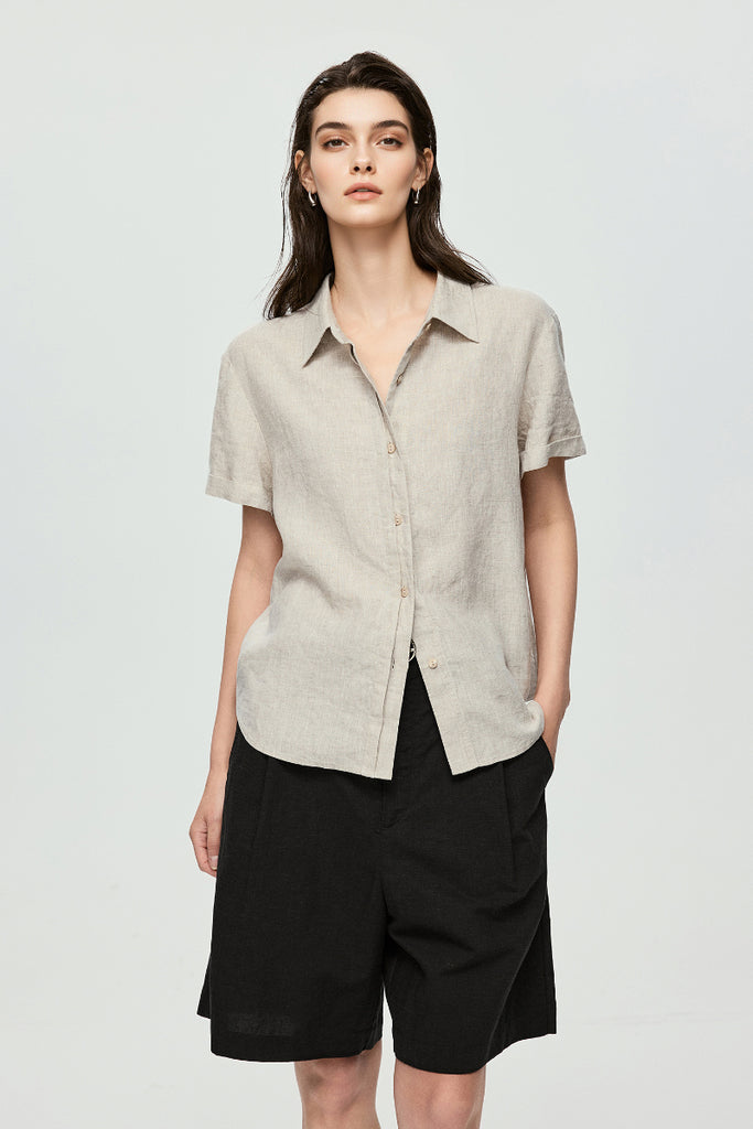 100% European Linen Relaxed Short-Sleeve Shirt  Fibflx