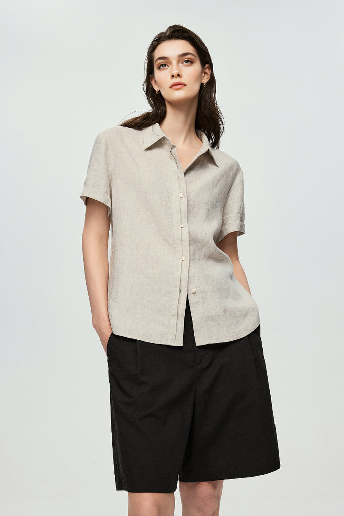 100% European Linen Relaxed Short-Sleeve Shirt  Fibflx