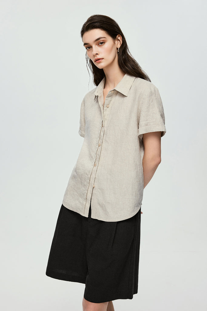 100% European Linen Relaxed Short-Sleeve Shirt  Fibflx