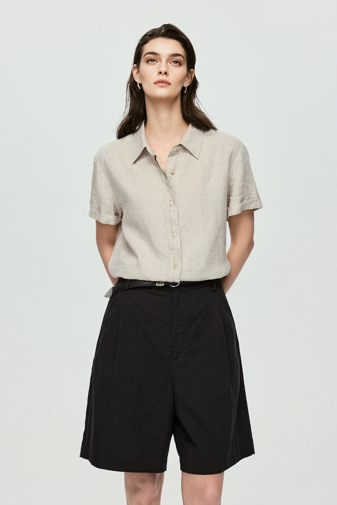 100% European Linen Relaxed Short-Sleeve Shirt  Fibflx
