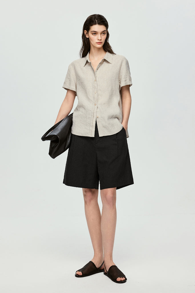 100% European Linen Relaxed Short-Sleeve Shirt  Fibflx