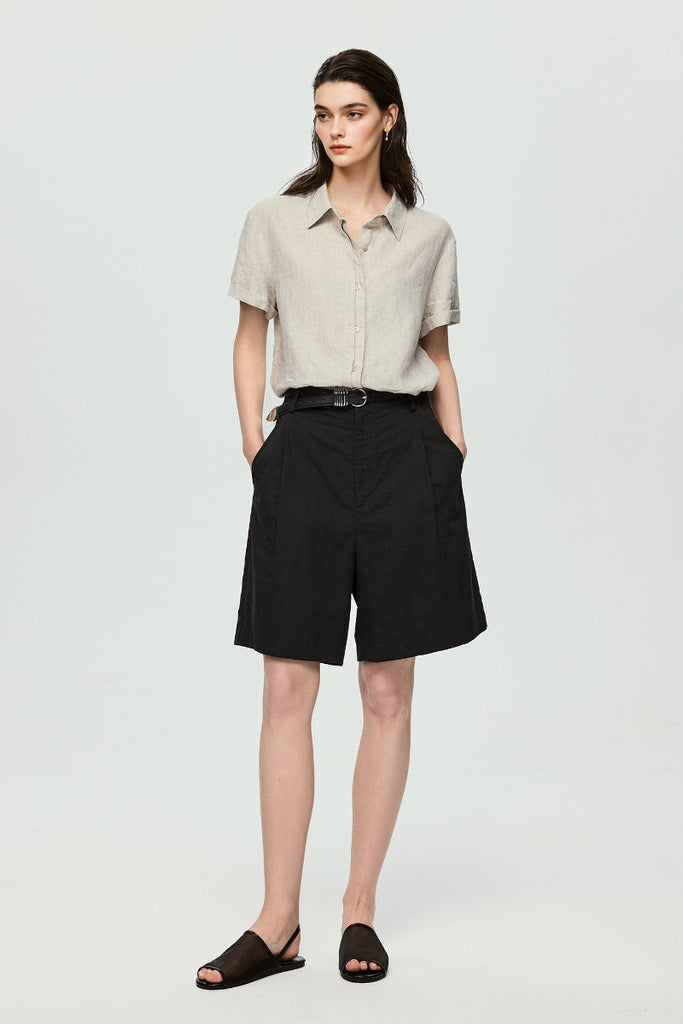 100% European Linen Relaxed Short-Sleeve Shirt  Fibflx