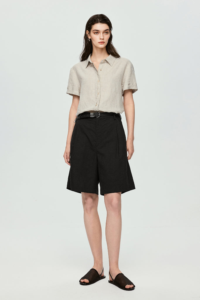 100% European Linen Relaxed Short-Sleeve Shirt  Fibflx