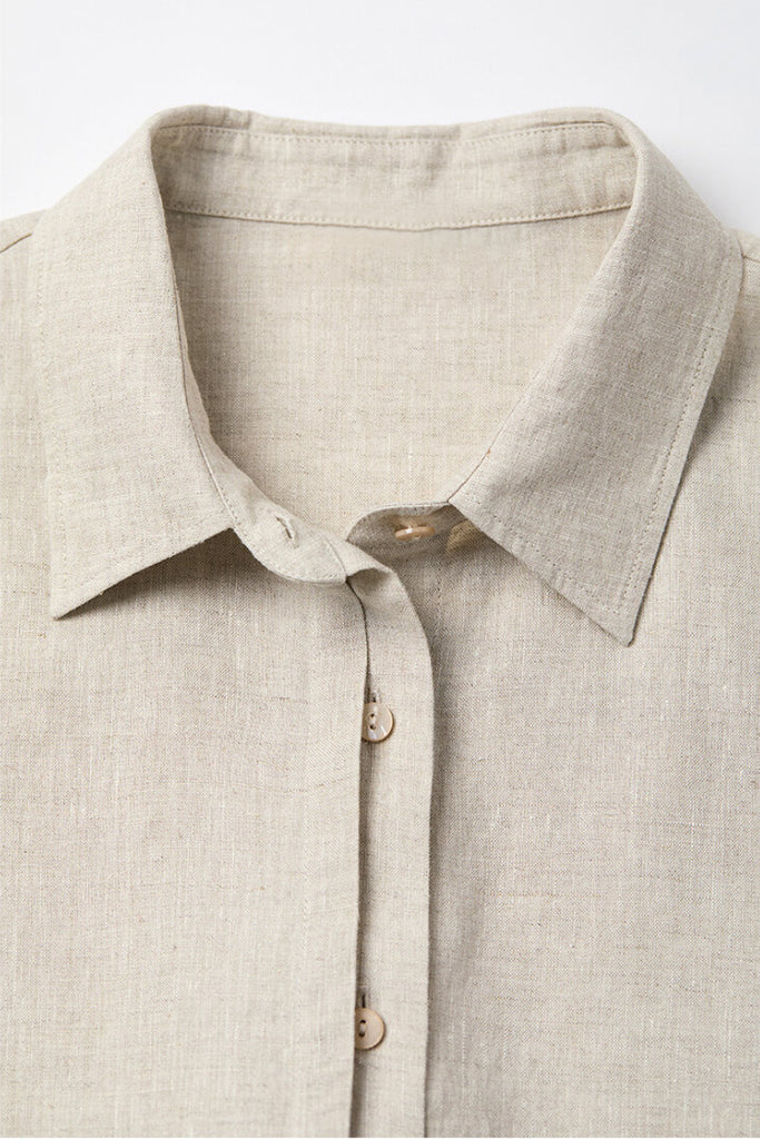 100% European Linen Relaxed Short-Sleeve Shirt  Fibflx