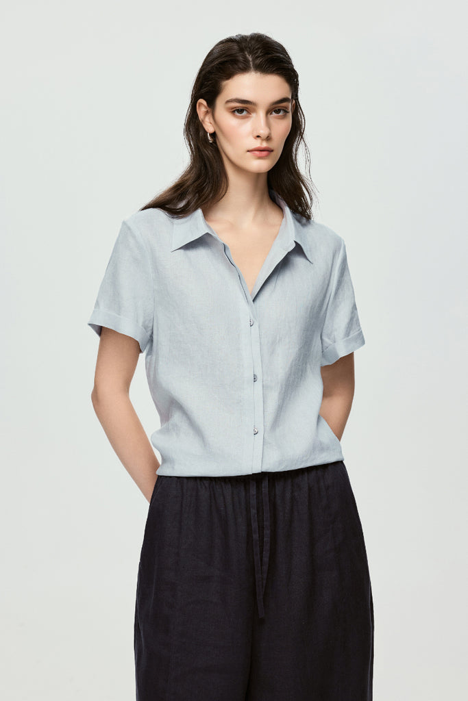 100% European Linen Relaxed Short-Sleeve Shirt Swiss Blue / L Fibflx