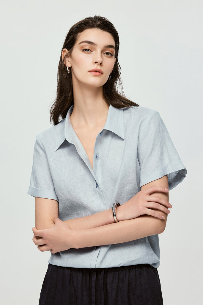 100% European Linen Relaxed Short-Sleeve Shirt  Fibflx