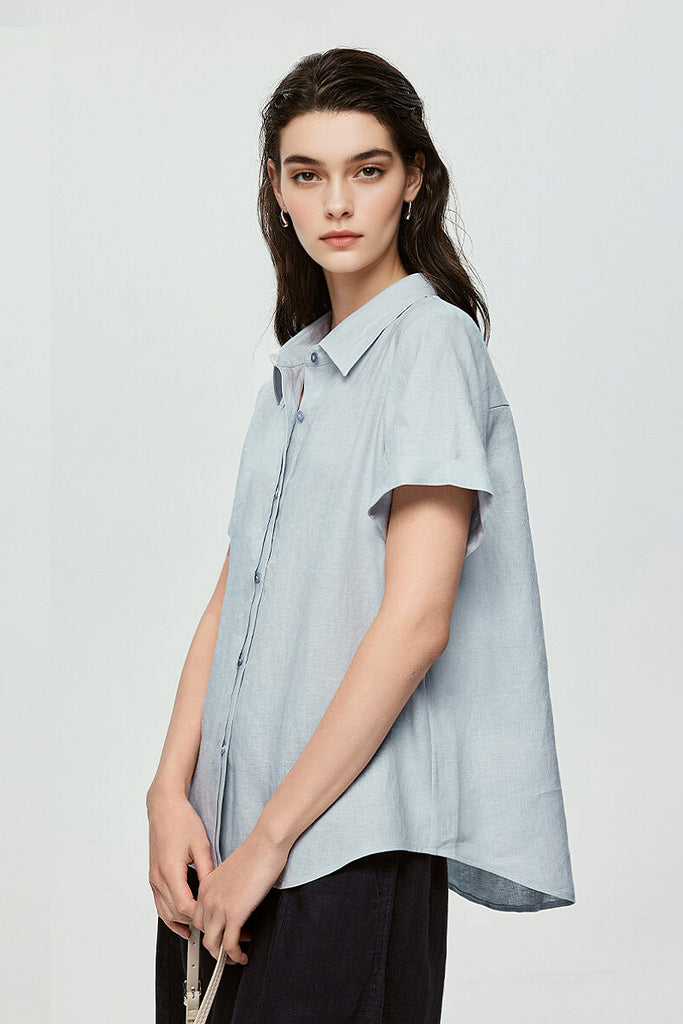 100% European Linen Relaxed Short-Sleeve Shirt  Fibflx