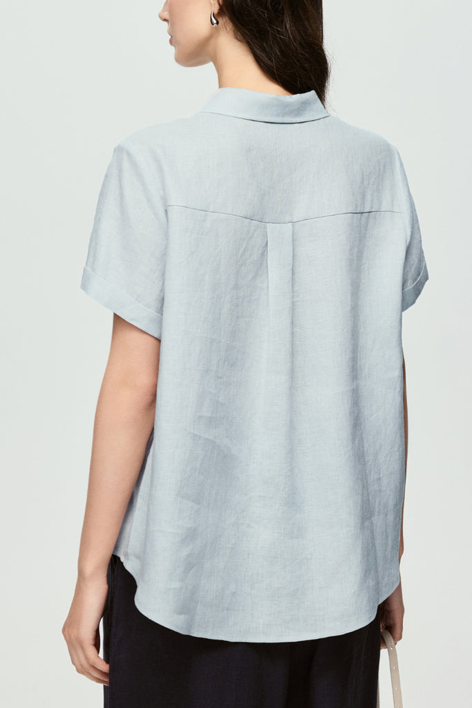 100% European Linen Relaxed Short-Sleeve Shirt  Fibflx