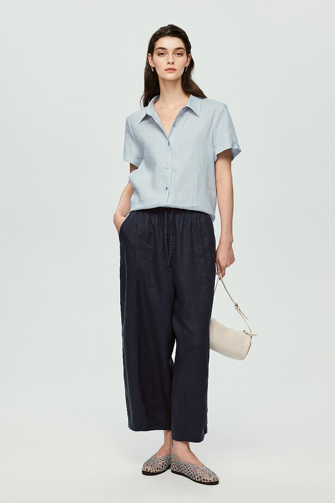 100% European Linen Relaxed Short-Sleeve Shirt  Fibflx