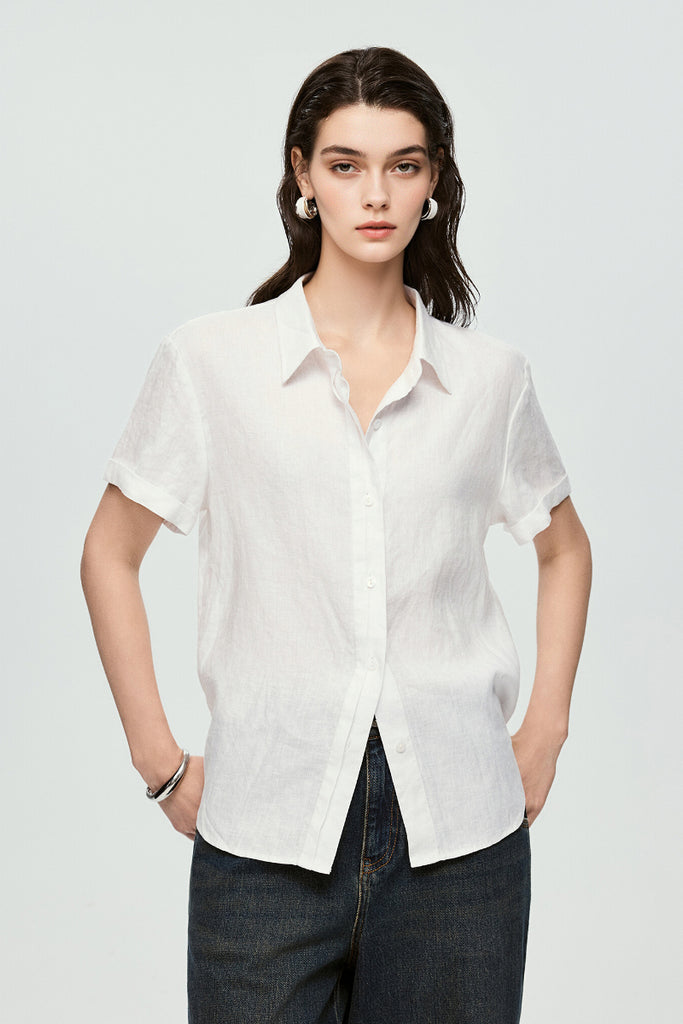 100% European Linen Relaxed Short-Sleeve Shirt White / L Fibflx