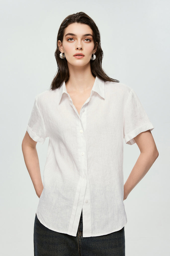 100% European Linen Relaxed Short-Sleeve Shirt  Fibflx