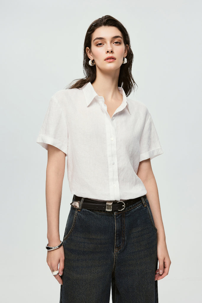 100% European Linen Relaxed Short-Sleeve Shirt  Fibflx