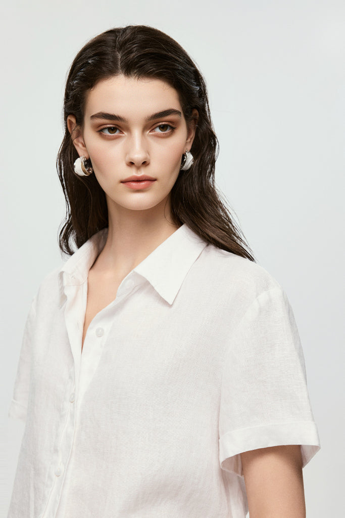 100% European Linen Relaxed Short-Sleeve Shirt  Fibflx