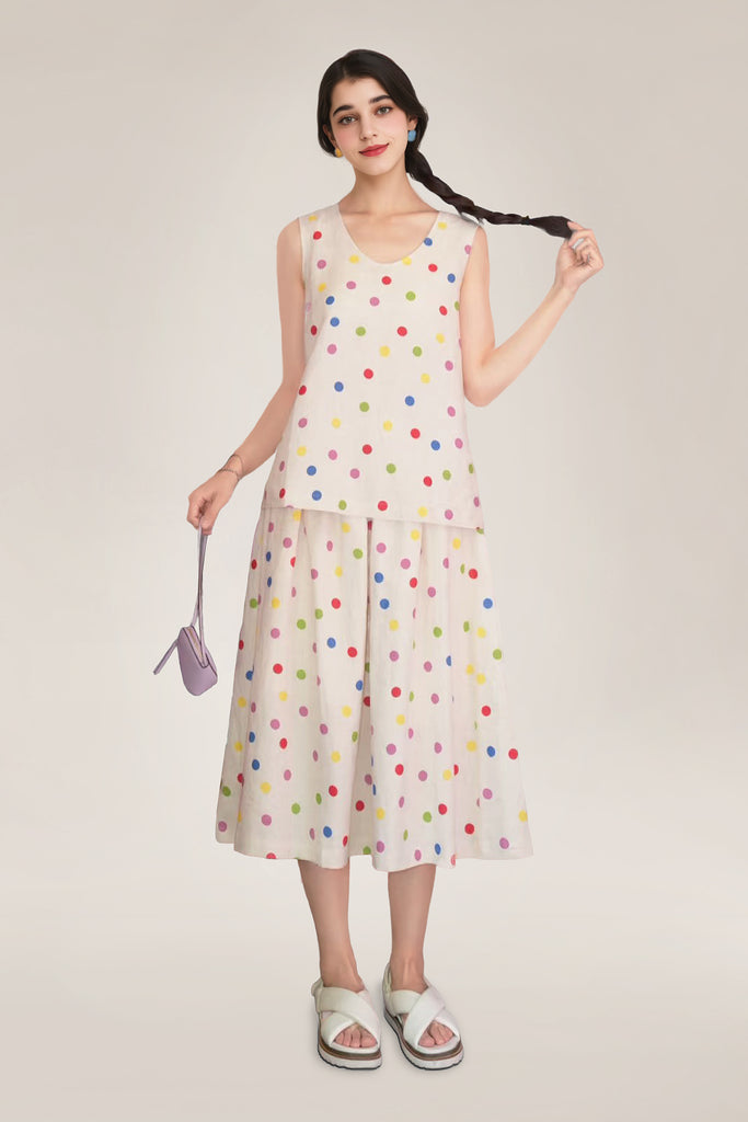 100% Heavy Linen Polka Dot Shell Tank Top - Fibflx