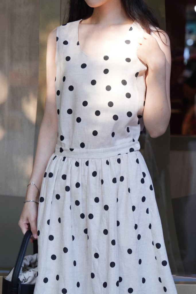 100% Heavy Linen Polka Dot Shell Tank Top Heather White N Black Polka Dot / M Fibflx