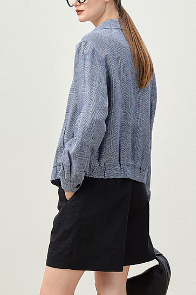 Italian Solbiati Linen Glen Check Double-Zip Bomber Jacket  Fibflx