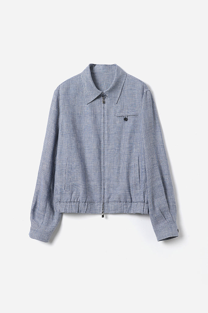 Italian Solbiati Linen Glen Check Double-Zip Bomber Jacket  Fibflx