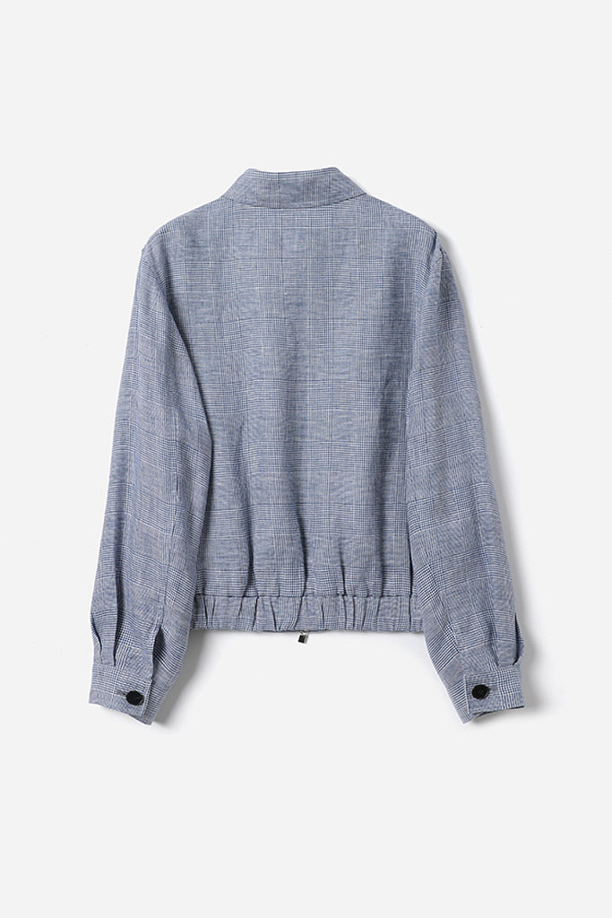 Italian Solbiati Linen Glen Check Double-Zip Bomber Jacket  Fibflx