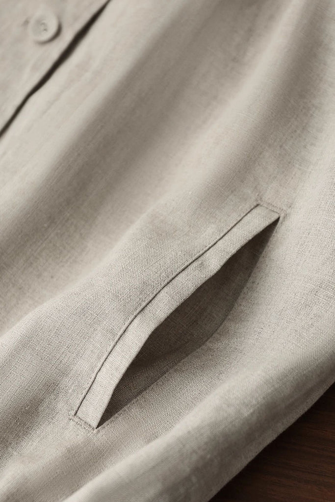 100% Linen Collarless Button-Up Jacket  Fibflx