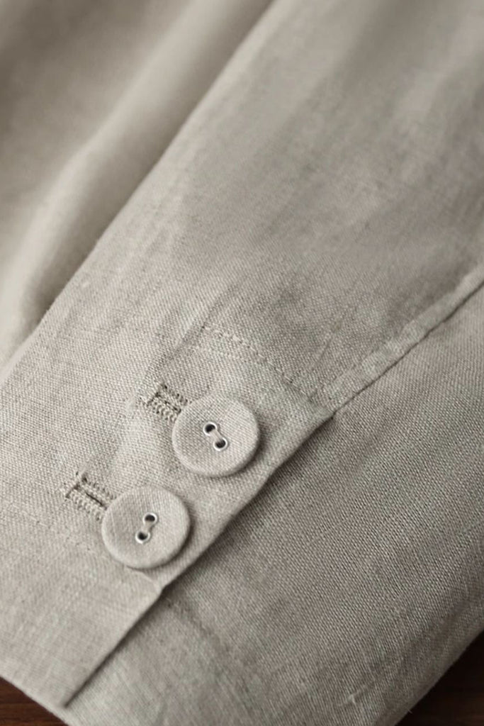 100% Linen Collarless Button-Up Jacket  Fibflx