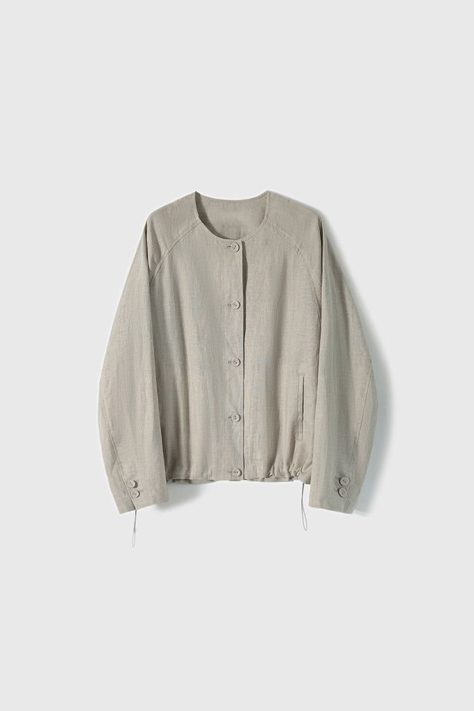 100% Linen Collarless Button-Up Jacket  Fibflx